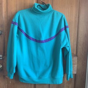 Vintage 90s Cheetah Mervyns Color block Teal Sweatshirt 80s Medium Turtle Neck